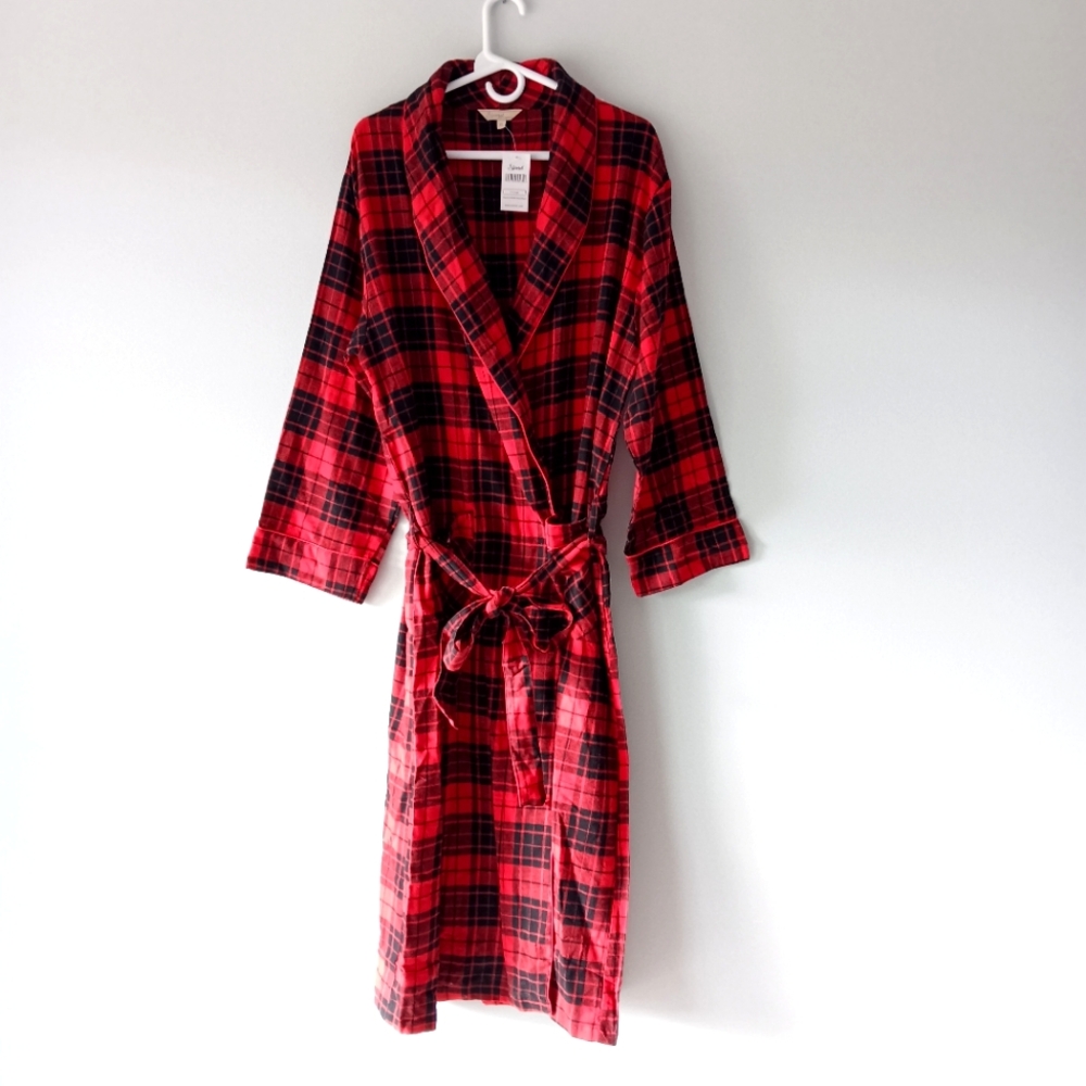 NEW Leveret Flannel Robe Buffalo Plaid Red Black Collar Belt Extra Large XL